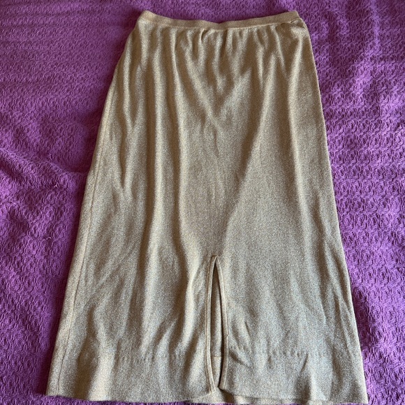 Vintage Maurada Metallic Gold Midi Skirt Large - Picture 4 of 4